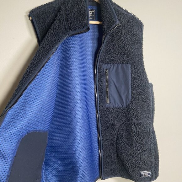 Abercrombie & Fitch Mens Size XL Navy Blue Sherpa Vest Jacket Pockets Breathable - Picture 8 of 10